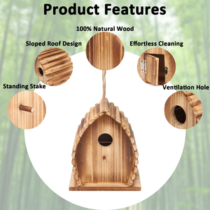 Casa para Pájaros Colgante de Madera para Exteriores, Caja de Anidación de Madera Natural Sólida para Pájaros Silvestres, Decoración de Jardín y Patio Trasero - Product Image 6