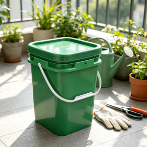 Cubo de plástico cuadrado multiusos con tapa y asa a prueba de fugas para plantar en balcones, jardinería y almacenamiento de materiales domésticos - Product Image 1