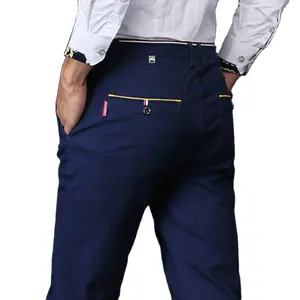 Pantaloni Casual alti elastici pantaloni larghi dritti da uomo pantaloni