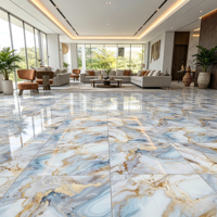 Carrelage en porcelaine effet marbre bleu doré brillant moderne 600x600 pour projets commerciaux et villas au Sénégal - Vente en gros