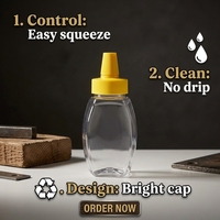 Bouteille vide en PET de 170 ml pour condiments avec bouchon doseur rotatif, distributeur en plastique transparent facetté, logo personnalisé, vente en gros alimentaire