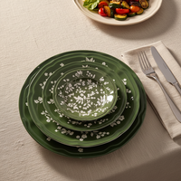 Service de vaisselle de luxe en céramique et porcelaine, décor floral vert vintage, toutes couleurs personnalisables