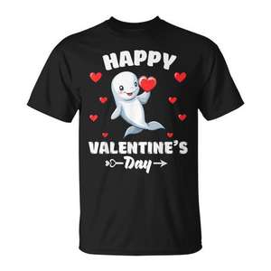 Camiseta con diseño de ballena Beluga para el Día de San Valentín, diseño de corazones para amantes de los animales - Product Image 1