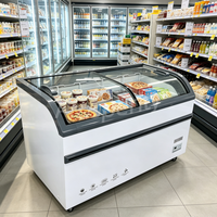 Congélateur commercial à îlot en verre incurvé de 1,5 m, congélateur coffre mobile, vitrine de présentation pour supermarché, crème glacée et fruits de mer, avec roues
