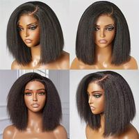 Peluca de Cabello Humano Real 12A, Estilo Bob Lacio con Trenzas Africanas, Tejida a Mano, para Todos los Tonos de Piel y Formas de Rostro