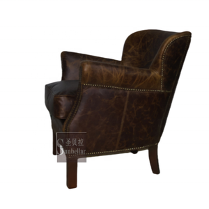 विंटेज गहरे भूरे रंग के असली चमड़े के सिगार कमरे की आर्मचेयर लिविंग रूम एबेंट बैक रोल आर्म क्लब चेयर - Product Image 4