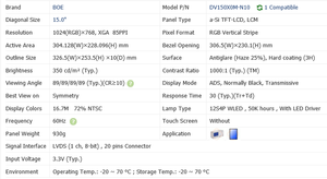 BOE DV150X0M-N10 15 ''IPS โมดูลจอแสดงผล LCD 1024x768 IPS LVDS 8-BITS 20-Pins สำหรับอุตสาหกรรม - Product Image 2
