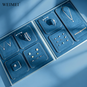 WEIMEI Luxury Royal Blue Velvet Multi-tier Jewelry Storage Box with Trays for <b>Necklace</b> Earring <b>Ring</b> Bracelet Jewelry Display Set - Product Image 1