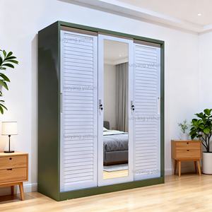 Weißer Schlafzimmerschrank mit 3 Türen, Bedruckte Schiebetür mit Spiegel, Einfaches Design, Kleiderschrank aus Stahl mit 3 Türen - Product Image 2