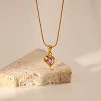 Collier personnalisé minimaliste en acier inoxydable plaqué or 18 carats, collier ras du cou avec pendentif cœur creux et zircon rose, fabricant