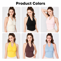Débardeur de yoga dos nu froncé pour femme GM Wholesale, soutien-gorge de sport long extensible pour le fitness et l'entraînement en salle de sport
