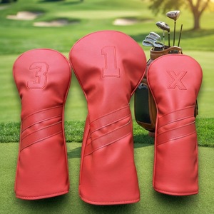 Housse <span class=keywords><strong>de</strong></span> tête <span class=keywords><strong>de</strong></span> club <span class=keywords><strong>de</strong></span> golf en cuir PU rouge pour Driver, Fairway, Hybride – Prix d'usine – Ensemble <span class=keywords><strong>de</strong></span> housses <span class=keywords><strong>de</strong></span> golf personnalisables OEM - Product Image 1