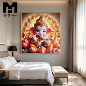 Décoration murale Ganesha, art mural hindou, impression sur toile du dieu Ganesh, peinture encadrée, décoration murale religieuse pour accrocher au mur - Product Image 3