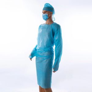 Emballage individuel médical robe d'isolation jetable robe CPE avec trous pour les pouces 10 pièces/paquet - Product Image 3