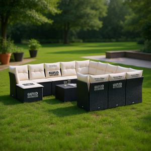 Modular Black Pe Rattan Garden <b>Sofa</b> <b>Set</b> Outdoor Furniture With High Density Foam Cushions Contemporary Design - Product Image 2