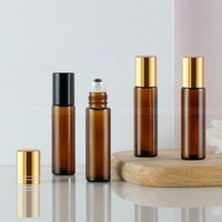 Flacon roll-on en verre ambré de 10 ml pour huiles essentielles et parfums, avec bouchon en aluminium anodisé
