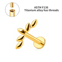 ASTM F136 Implantatqualität Titan Zirkon 14K Vergoldet Innengewinde Labret Helix Tragus Lippen Piercing