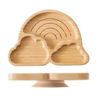Assiettes en bambou pour bébés sans BPA ventouse en silicone solide facile à nettoyer trois grilles divisées pour les enfants à manger couleur arc-en-ciel