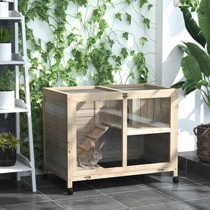 Roues pour cage à lapin en bois, verrouillables, accès supérieur multi-niveaux, plateau amovible en acrylique, toit ouvrant, intérieur/extérieur - Product Image 2