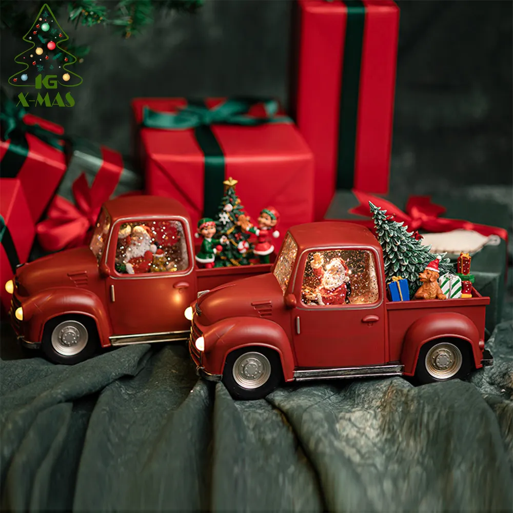 KG क्रिसमस नई डिजाइन Adornos डे Navidad सांता क्लॉस लाल कार अप लालटेन दीपक रोशनी क्रिसमस बर्फ ग्लोब प्रकाश का नेतृत्व किया पानी लालटेन