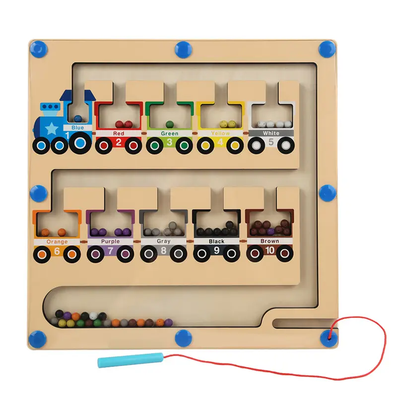 Nieuw Product Houten Kleur En Nummer Doolhof Montessori Magnetische Kleuren Sorteren Spelbord Verlichting Cognitieve Puzzel Speelgoed