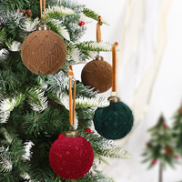 Ensemble de 12 boules de Noël floquées de 8 cm, décorations suspendues en velours vintage pour la décoration de l'arbre de Noël, fête du Nouvel An
