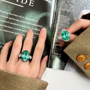 High Quality Eco-friendly Copper Dazzling Oval Ice Flower Cutting 13*18mm Paraiba Zircon <b>Adjustable</b> <b>Ring</b> for Women - Product Image 6