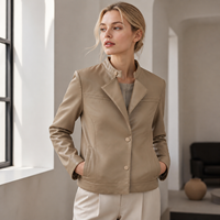 Veste en cuir véritable élégante et simple en peau de mouton, à simple boutonnage, pour le printemps et l'automne
