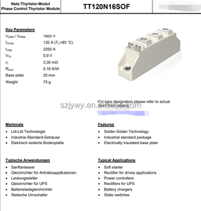 Módulo SCR TT120N16 1.6 KV 190 A, Conexión en Serie, Montaje en Chasis, TT120N16SOF TT120N16SOFB01HPSA1 - Product Image 3