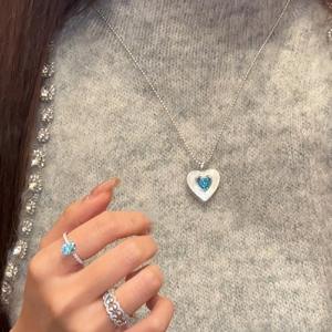 Vintage S925 Pure Silver Necklace with Topaz Sea <b>Blue</b> Treasure Love White Shell Pendant Fashionable Earrings and <b>Jewelry</b> Set - Product Image 5