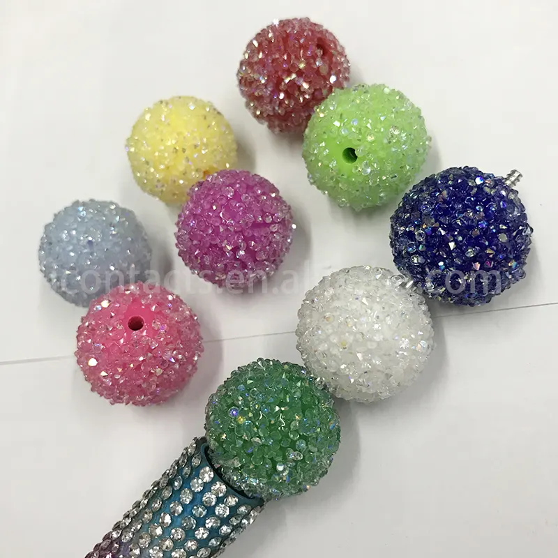 Manik-manik gula warna-warni transparan kristal pave manik-manik bulat 20mm manik-manik permen karet untuk membuat perhiasan aksesori gelang