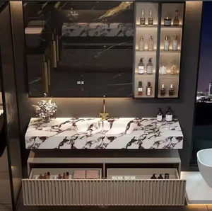 Meuble de salle de bain moderne en bois massif, meuble-lavabo gain de place avec tiroir de rangement pour villas et hôtels - Product Image 4