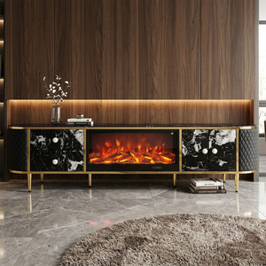 Cheminée électrique à LED avec plateau en marbre, insert chauffant à effet de flamme et meuble TV pour salon - Product Image 4