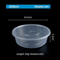 Bols en plastique jetables ronds de 2000 ml, 2500 ml, 3000 ml avec couvercle, écologiques, en PP, grand récipient alimentaire