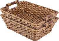 Boîte de rangement pour télécommandes de bureau avec poignées en rotin tressé, panier à cosmétiques et à linge, pour outils et usages divers