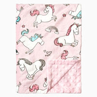 Manta de Bebé de Doble Capa de Felpa Personalizada al por Mayor, Manta de Unicornio con Puntos de Minky para Niños, Manta de Bebé con Puntos en Relieve