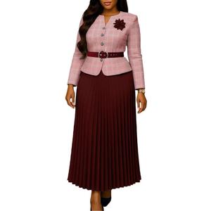 Trajes de Mujer a la Moda <span class=keywords><strong>para</strong></span> Oficina, Elegantes y Ajustados, con Falda Maxi Plisada y Chaqueta con Cuello en V, Conjunto de Dos Piezas <span class=keywords><strong>para</strong></span> Negocios - Product Image 6