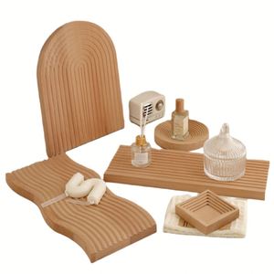Nordic Water Ripple Beech Bamboo Wooden Wave Design Home Decoration <b>Perfume</b> Candle <b>Tray</b> Coffee Tea Bread Food Serving <b>Trays</b> - Product Image 3