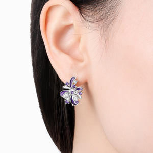 Boucles d'oreilles en laiton blanc et zircon violet, motif feu d'artifice, thème jardin, très vendues, exclusivement pour femmes - Product Image 6