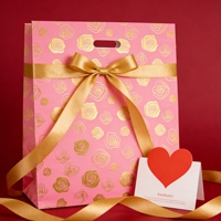 Sac cadeau en papier kraft rose à motif de rose dorée, avec soufflet latéral, recyclable, luxe, pour supermarché, fête, emballage, gravure