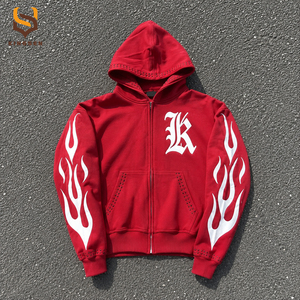 Custom Logo 100% Cotton Streetwear Oversize <b>Hoodie</b> Acid Wash <b>Graphic</b> DTG Print <b>Zip</b> <b>up</b> Rhinestone Hoodies - Product Image 1