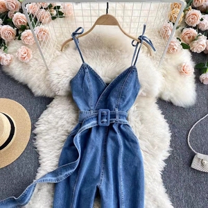 <span class=keywords><strong>Bluedot</strong></span> Maßgeschneiderte Trendige Vintage-Denim-Anzüge Zweiteiliger Jackenanzug Sexy Hochgeschnittener Denim-Jumpsuit Jeans Damenhosen - Product Image 2