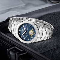 Montre-bracelet mécanique automatique LIGE LG6823 Tourbillon bleu à cadran ajouré décontractée en acier inoxydable avec phase lunaire pour homme