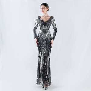 Nouvelle <span class=keywords><strong>Robe</strong></span> de Soirée Haut de Gamme à Manches Longues, Entièrement Ornée de Fleurs et de Paillettes, pour Hiver et Réunions Annuelles, pour Hôtesse - Product Image 2