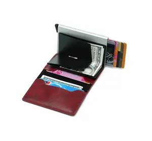 PU皮革射频识别钱包铝金属信用商务迷你卡钱包男女智能钱包名片夹