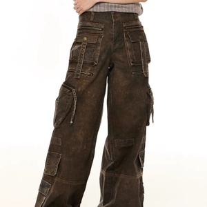 Vaqueros Cargo Unisex Y2K Vintage, Desgastados, Lavados, con Múltiples Bolsillos y Pierna Ancha, para Moda Urbana Cyberpunk - Product Image 1
