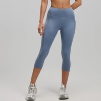Legging de sport taille haute élastique pour femme, longueur mollet, avec poches latérales, effet ventre plat, couleur pêche, pour yoga et fitness