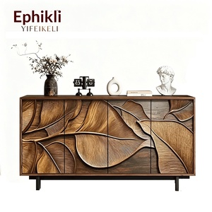 Credenza Multifunzionale in Legno Massello di Faggio, Stile Lusso Leggero, con Intaglio a Rilievo, Mobile Vintage per Ingresso e <span class=keywords><strong>Soggiorno</strong></span> - Product Image 1