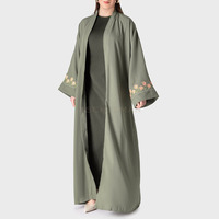 Abaya florale brodée sur mesure, manches cloche, ceinture enveloppante, longueur au sol, robe islamique élégante pour femmes musulmanes, abaya ouverte