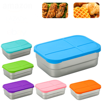 Eversoul 300ml, boîte à lunch portable en acier inoxydable 304 à 2 compartiments, avec couvercle en silicone anti-fuite